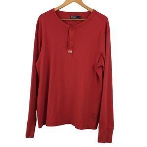 Polo Ralph Lauren Red Quarter Button Long Sleeve Cotton Henley Shirt Size XL
